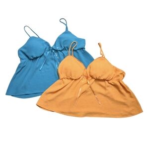 No Boundaries Two Woman's Babydoll Tank Tops in Papaya and Turquoise Size XL.